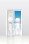 3d Character Welcoming At Door Stock Photo