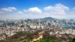 View Of Downtown Cityscape And Seoul Tower In Seoul, South Korea Stock Photo