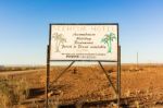 Sign On The Road For Seeheim Hotel In Namibia Stock Photo