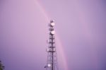 Radio Tower In Queensland With A Rainbow Stock Photo