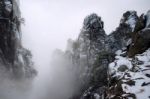 Dobongsan Mountains Is Covered By Morning Fog In Seoul, South Korea Stock Photo