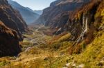 Mountains View With Waterfalls And Cliffs Stock Photo