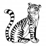 Hand Drawn Sitting Tiger- Illustration Stock Photo