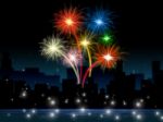 Fireworks Evening Shows Explosion Background And Buildings Stock Photo