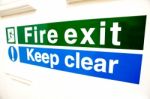 Fire Exit Keep Clear Sign Stock Photo