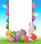 Colorful Eggs And Bunny For Easter Day Card Stock Photo