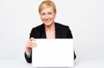 Businesswoman Holding Laptop Stock Photo