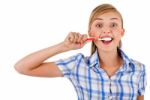 Women Brushing Her Teeth Stock Photo