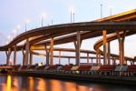 Bhumibol Bridge Under Twilight, Bangkok, Thailand Stock Photo