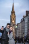 Attractive Young Couple Making Selfie Stock Photo