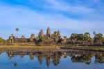 Angkor Wat Temple Reflection In The Pond Water Stock Photo