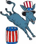 Democrat Donkey Mascot Jumping Over Barrel Cartoon Stock Photo