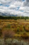 Scenic View Of The Grand Teton National Park Stock Photo