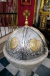 Decorative Font Cover In The Church Of The Encarnacion In Marbel Stock Photo