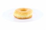 Sugar Donut  On Dish On White Background Stock Photo