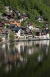 View Of Hallstatt From Hallstatt Lake Stock Photo