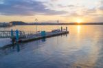 Jetty At Sunset In Yokohama, Japan Stock Photo