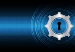 Technology Digital Future Abstract Cyber Security Gear Keyhole Stock Photo