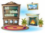 Cartoon  Illustration Interior Library Room With Separated Layers Stock Photo