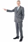 Happy Businessman Pointing On Copy Space Stock Photo