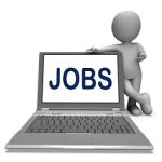 Jobs On Laptop Shows Profession Employment Or Hiring Online Stock Photo