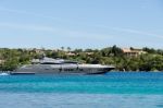 Luxury Yacht Leaving Porto Cervo In Sardinia Stock Photo