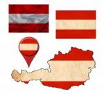 Grunge Austria Flag, Map And Map Pointers Stock Photo