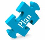 Plan Puzzle Shows Objectives Planning And Organizing Stock Photo