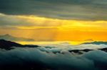 Seoraksan Mountains Is Covered By Morning Fog And Sunrise In Seoul,korea Stock Photo