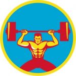 Weightlifter Lifting Weights Front Circle Retro Stock Photo