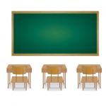 Welcome Back To School And Classroom. Illustration Of An Empty Classroom Stock Photo