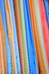 Multi Color And Pattern Of Silk Fabric Roll Stock Photo