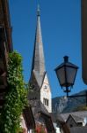 View Of The Evangelical Parish Church In Hallstatt Stock Photo