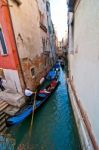 Venice Italy Gondolas On Canal Stock Photo