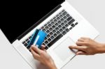 Closeup Of A Woman Shopping In Online Stock Photo