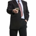 Some Unrecognizable Businessman In Suit Showing  A Spread Of Cas Stock Photo