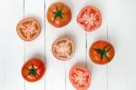 Red Tomatoes Fruits Isolated On White Stock Photo