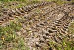 Tire Track Of Tractor On Muddy Road Stock Photo