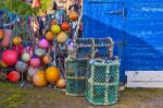 Mesh Net Shellfish Traps At Sea Port Stock Photo