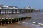 Sun Setting On Southwold Pier Suffolk Stock Photo