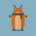 Cute Fat Big Reindeer Wear Scarf Flat Design Stock Photo