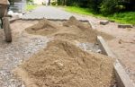 Construction Of A New Pavement Of Paving Slabs Stock Photo