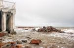 Storm At Sea In Winter Stock Photo