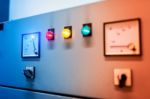 Electric Outdoor Fuse Box In Soft Light Stock Photo