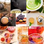 Collection Of Different Herbal Tea Infusion Collage Stock Photo