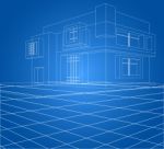 Built Scene New House Wireframe Stock Photo