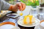 Sweet Cake With Mango Jam Stock Photo