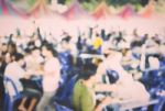 Food Festival With Blurred People Background Stock Photo