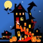 Halloween House And Pumpkins Stock Photo