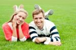 Happy Young Couple Outdoors Stock Photo